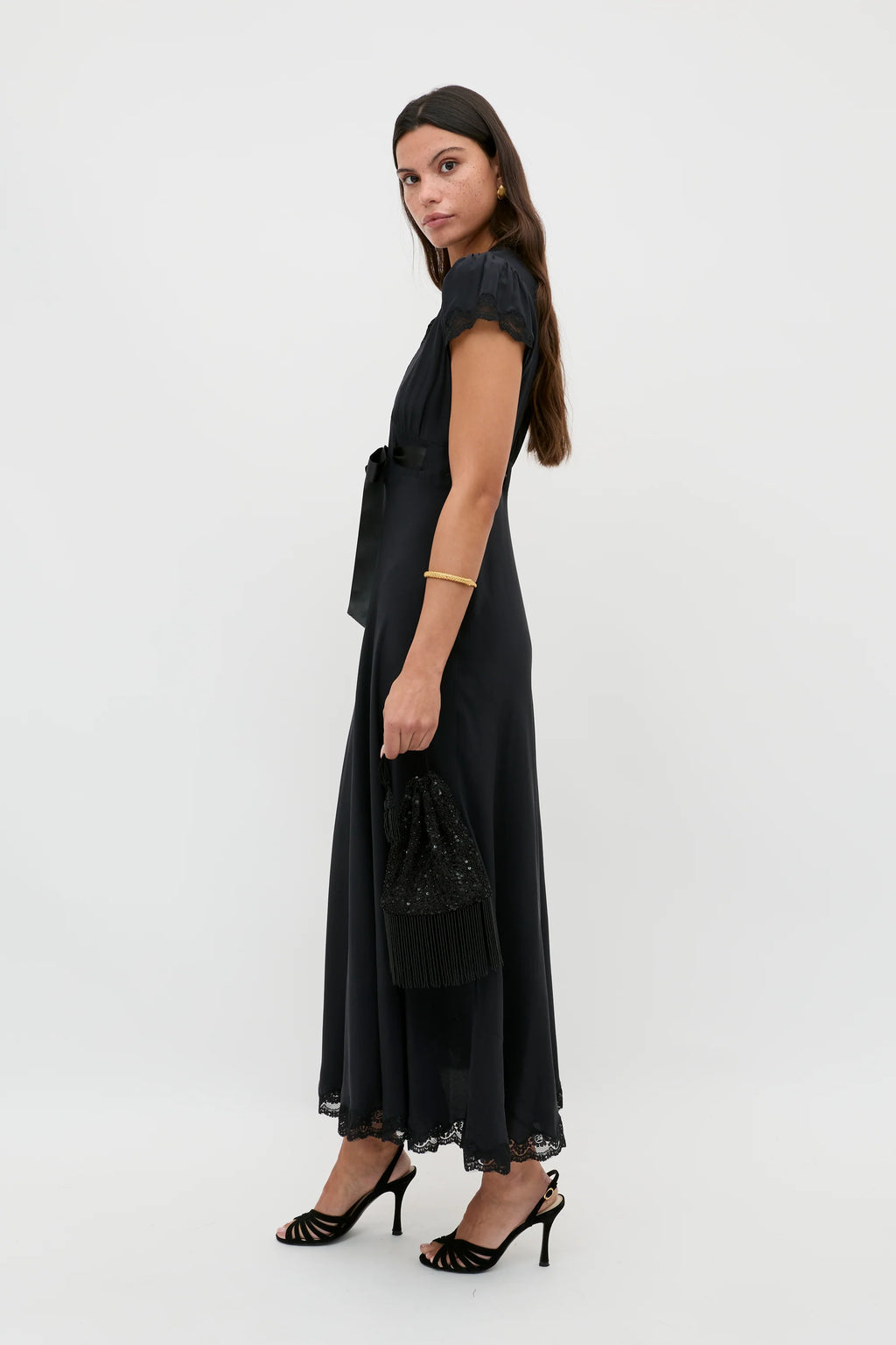 RIXO Marlice Silk Midi Dress in Black