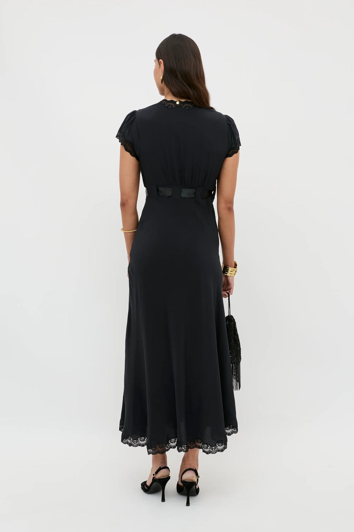 RIXO Marlice Silk Midi Dress in Black