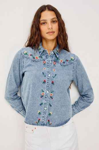 Rails Bari Shirt in Faded Indigo with Floral Embroidery