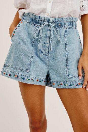 Rails Foster Shorts in Faded Indigo with Floral Embroidery