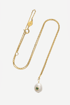 Pearl Necklace Gold Plated Green Agate