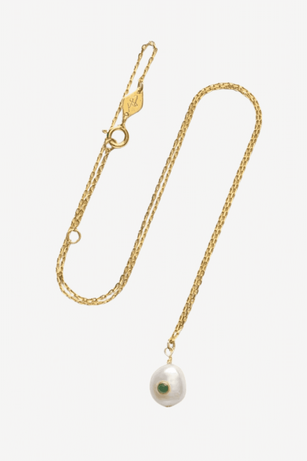 Pearl Necklace Gold Plated Green Agate