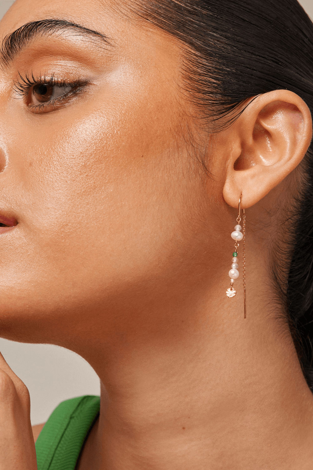 Sofia Earring in Light Pink/Khaki/Peach and Pearl