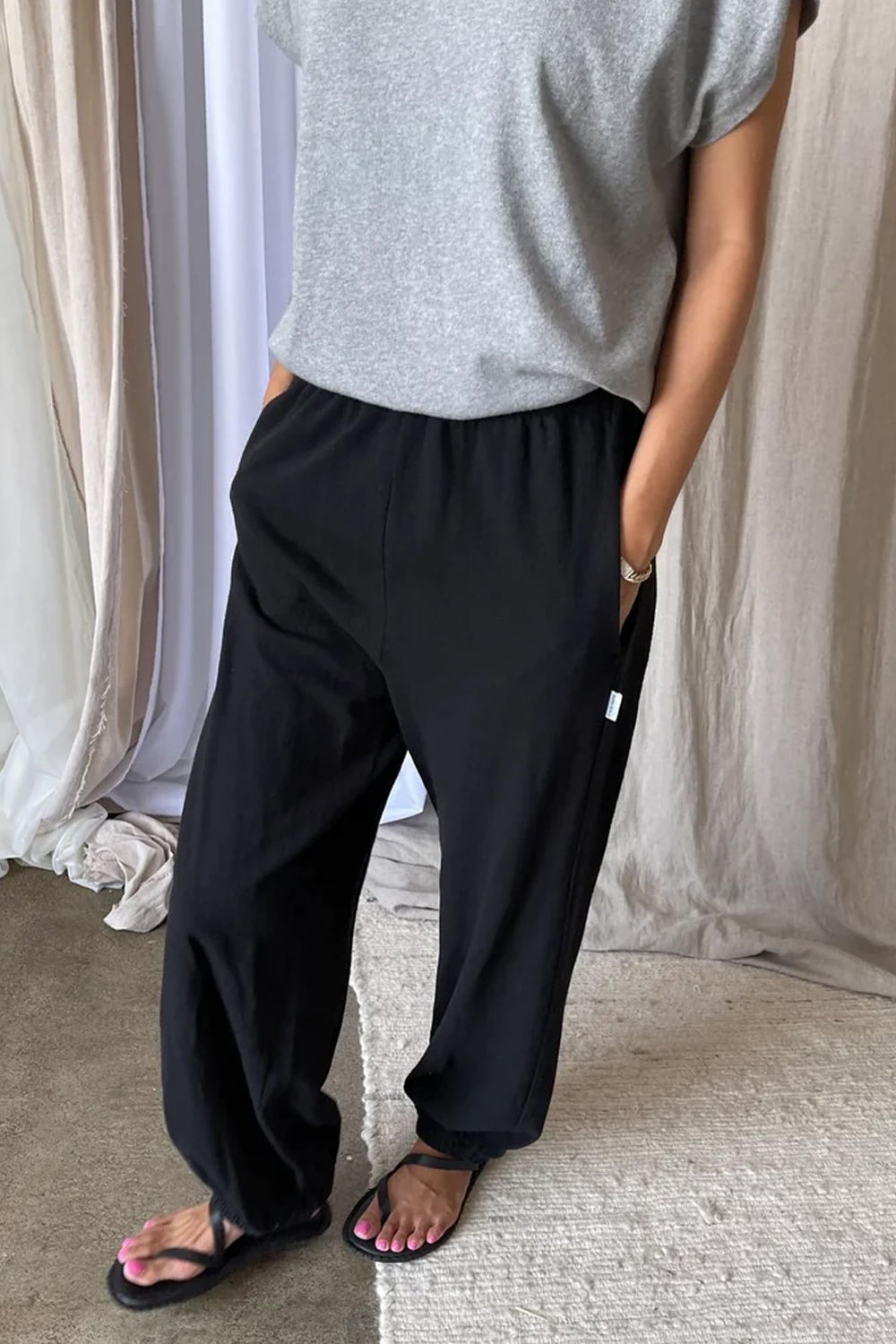 French Terry Balloon Pants in Black