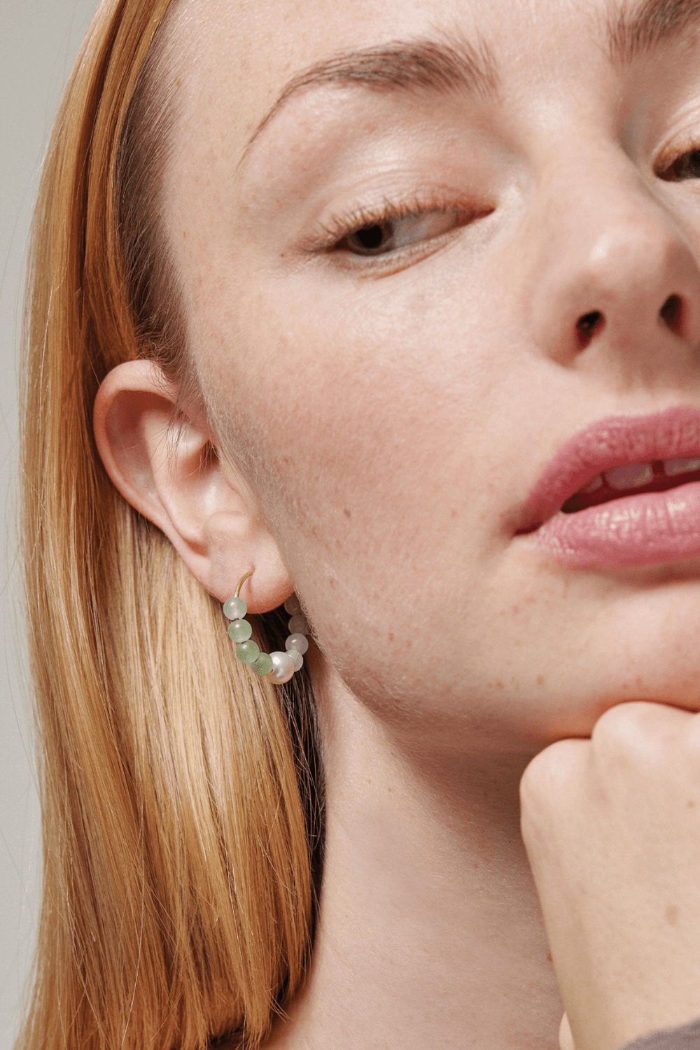 Kalea Hoops in Light Green, Pearl and Light Blue