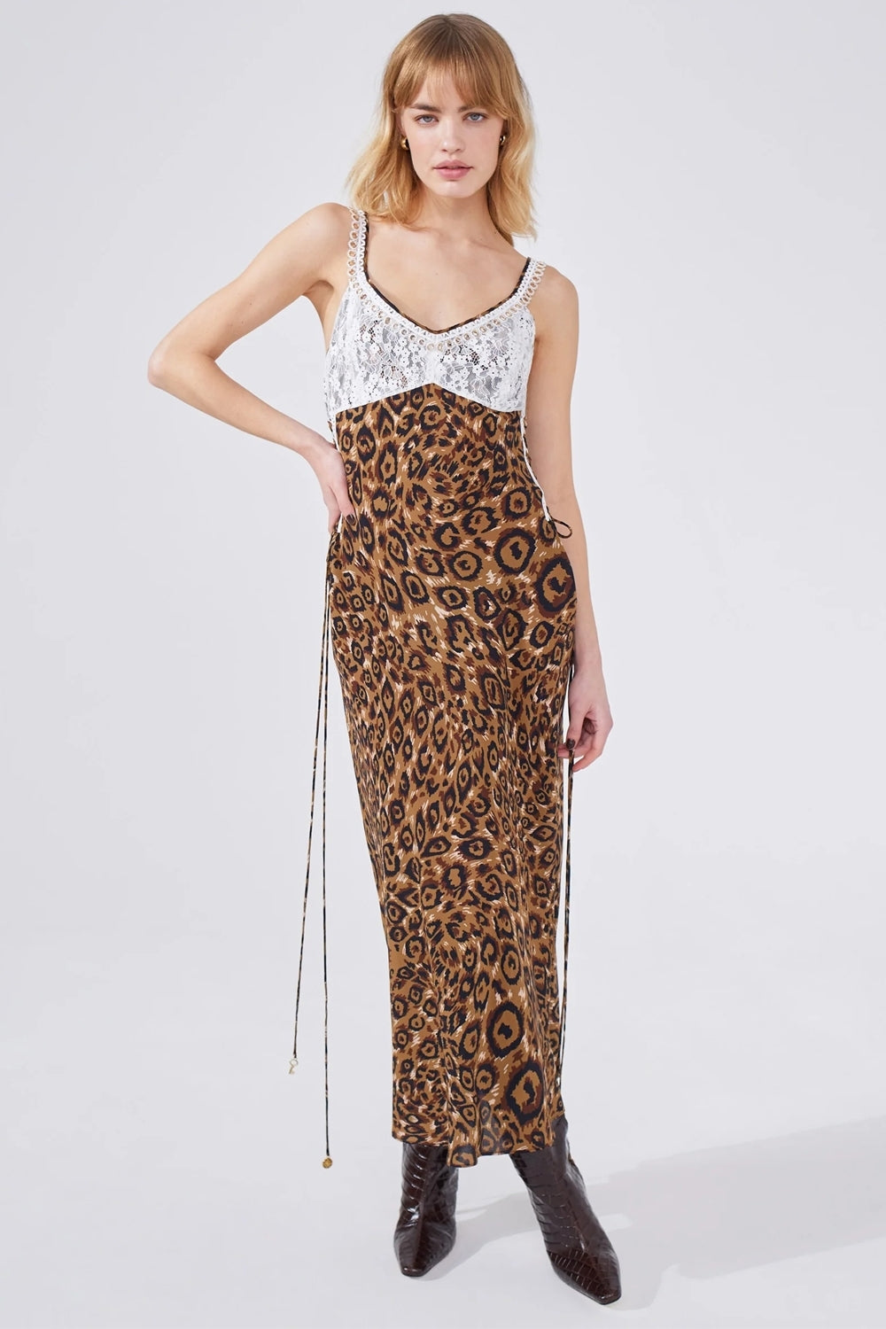 Arizona Lace Bust Slip Dress in Camel Brown