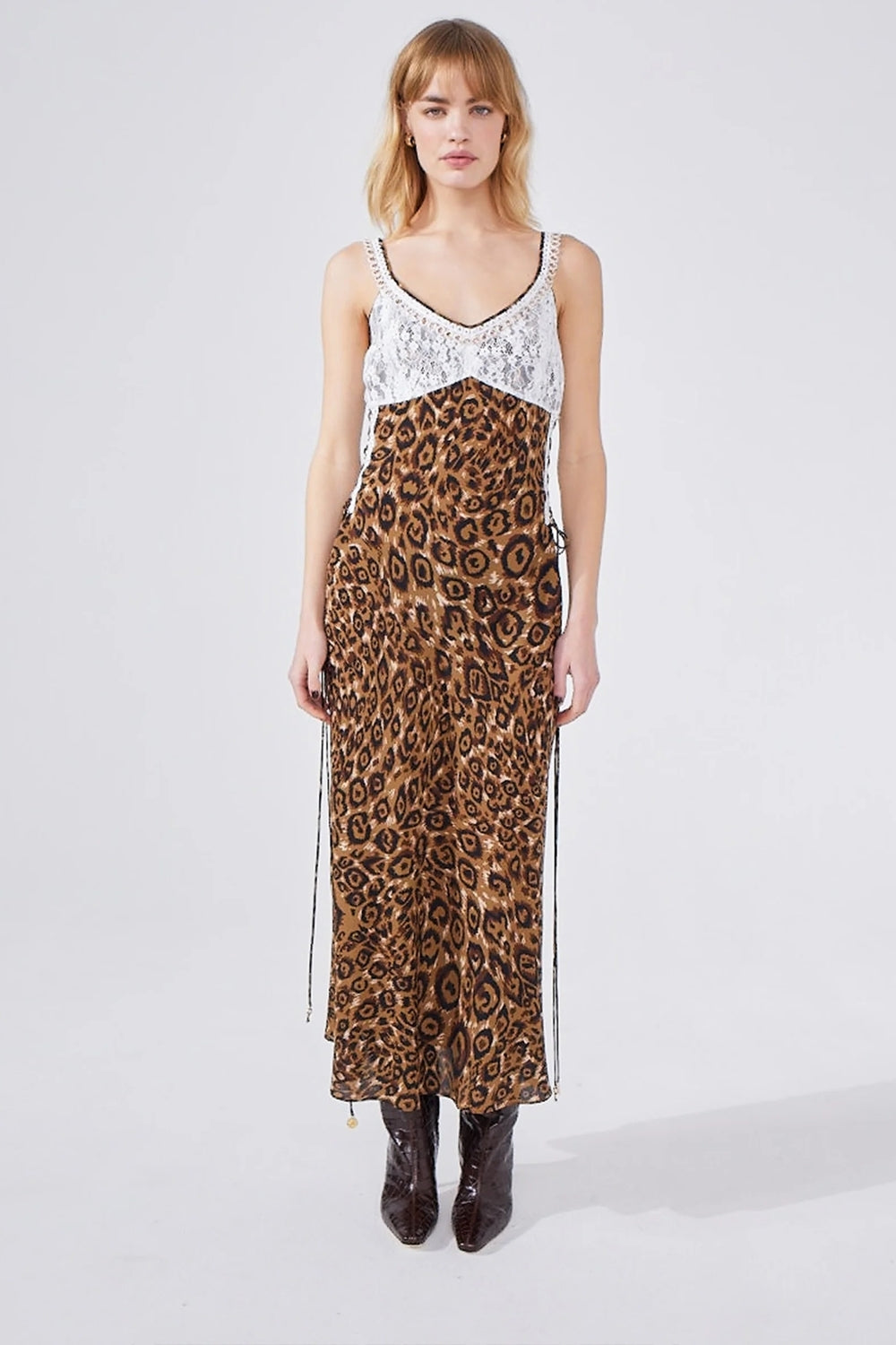 Arizona Lace Bust Slip Dress in Camel Brown