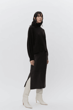 Kathe - Textured Leather Skirt in Espresso