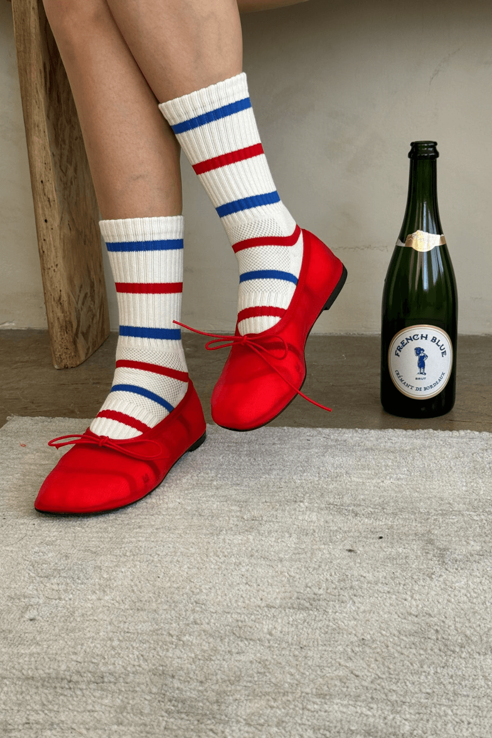 Boyfriend Socks in Red Blue Stripe