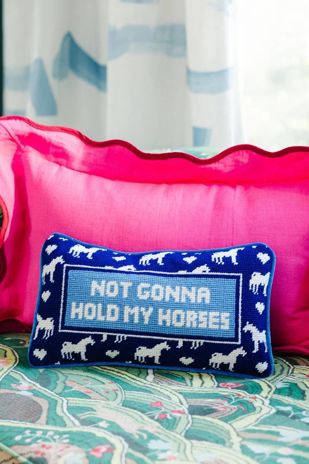 Hold My Horses Needlepoint Pillow