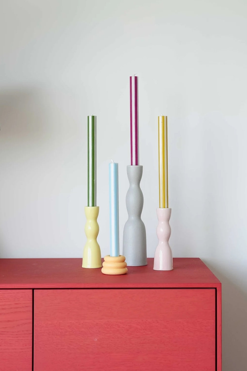 Stripe Dinner Candles Set of 4 - Mix Set White Lights