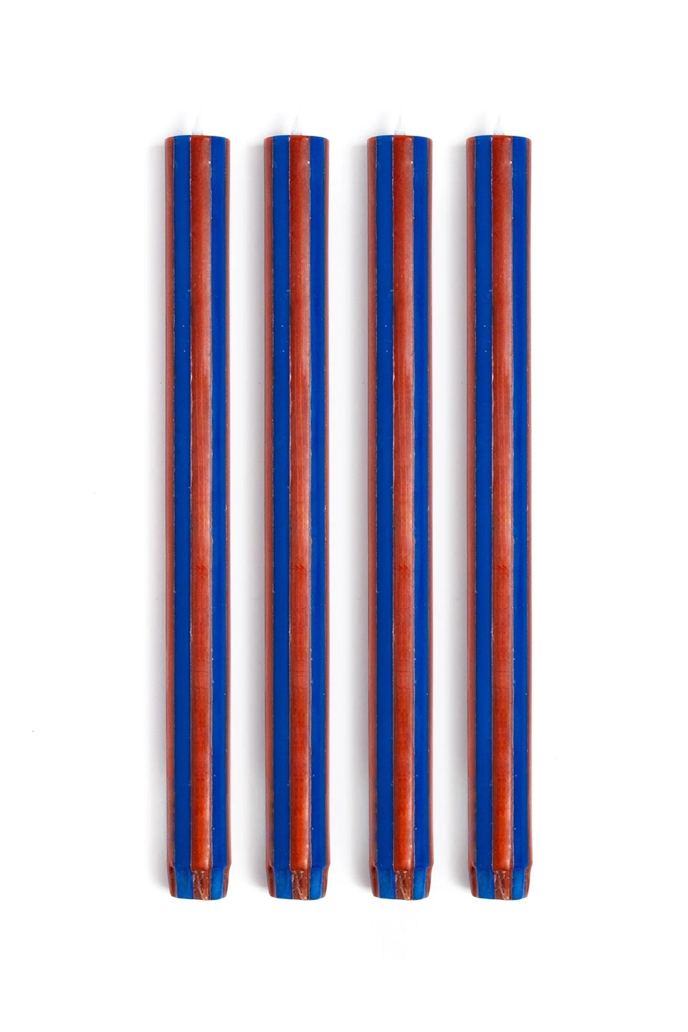 Stripe Dinner Candles Set of 4 - Indigo Blue/Teracotta