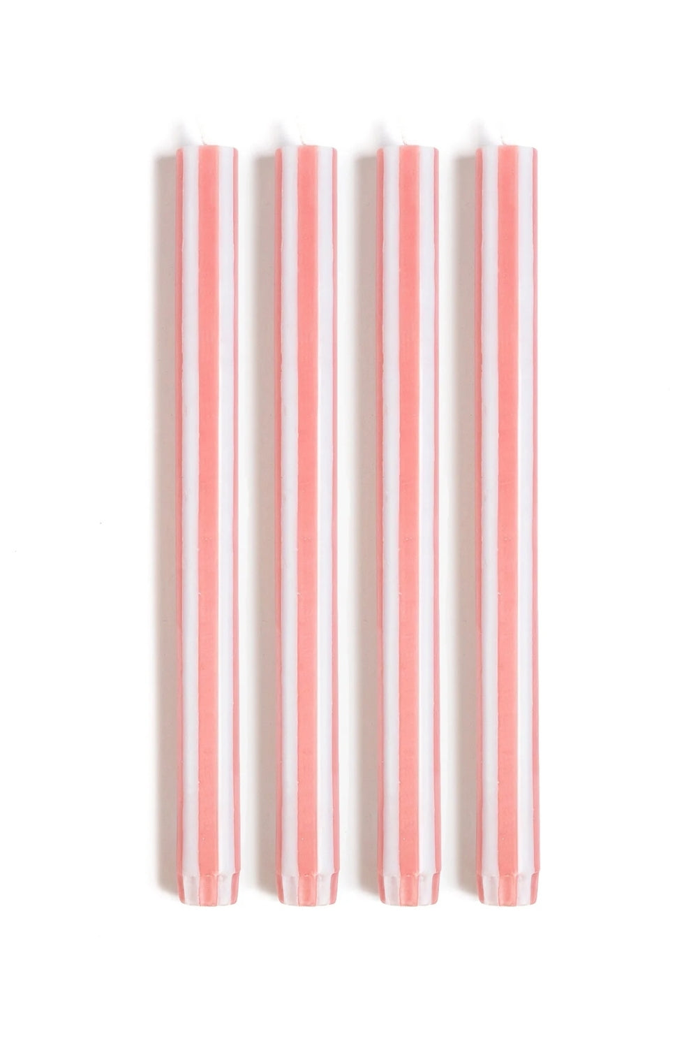 Stripe Dinner Candles Set of 4 - Peachy Pink/White