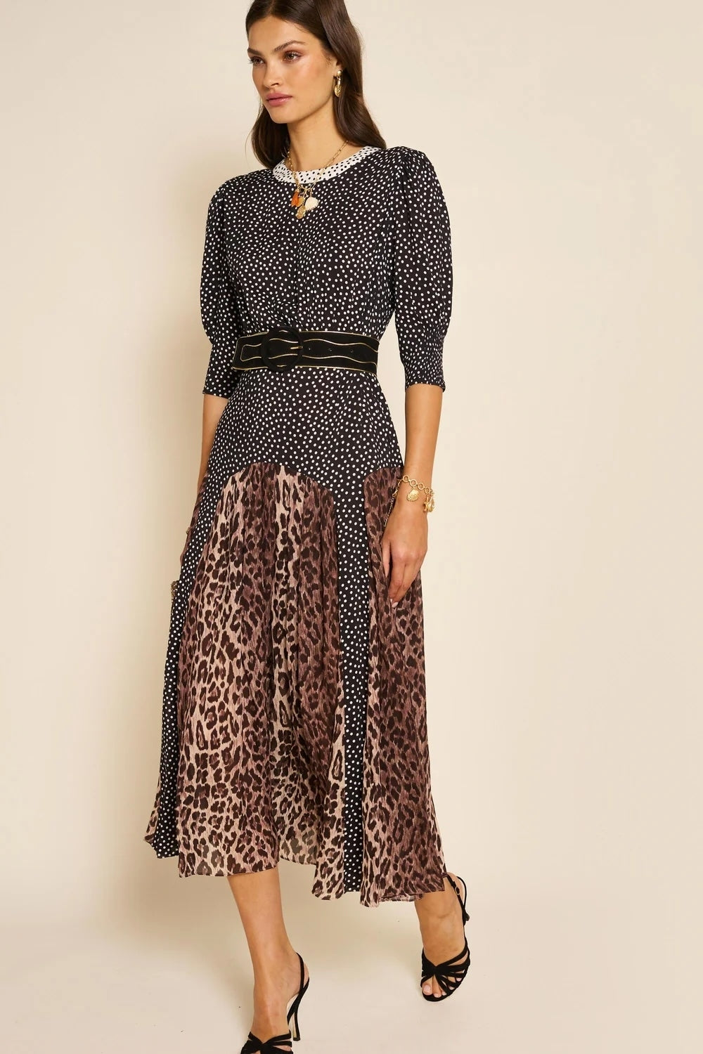Meg Dress in Leopard Polka Dot