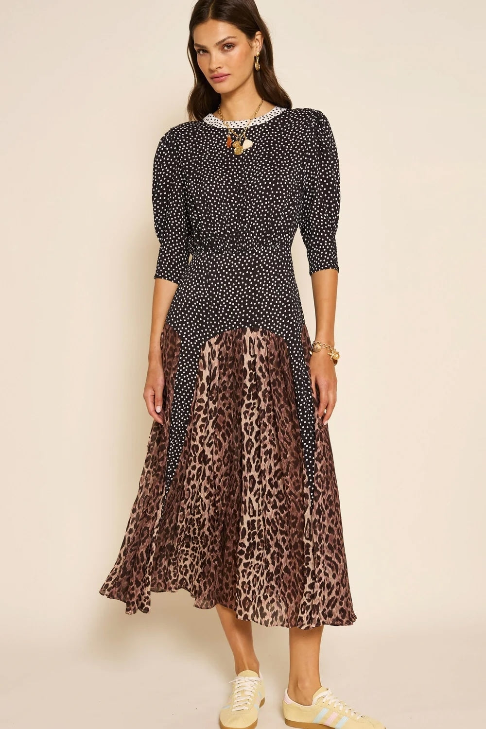 Meg Dress in Leopard Polka Dot