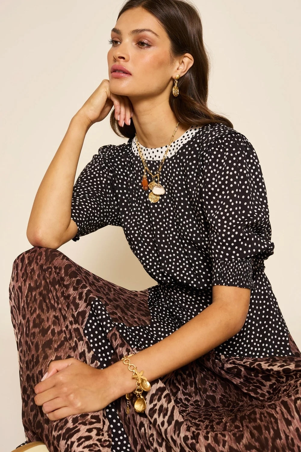 Meg Dress in Leopard Polka Dot