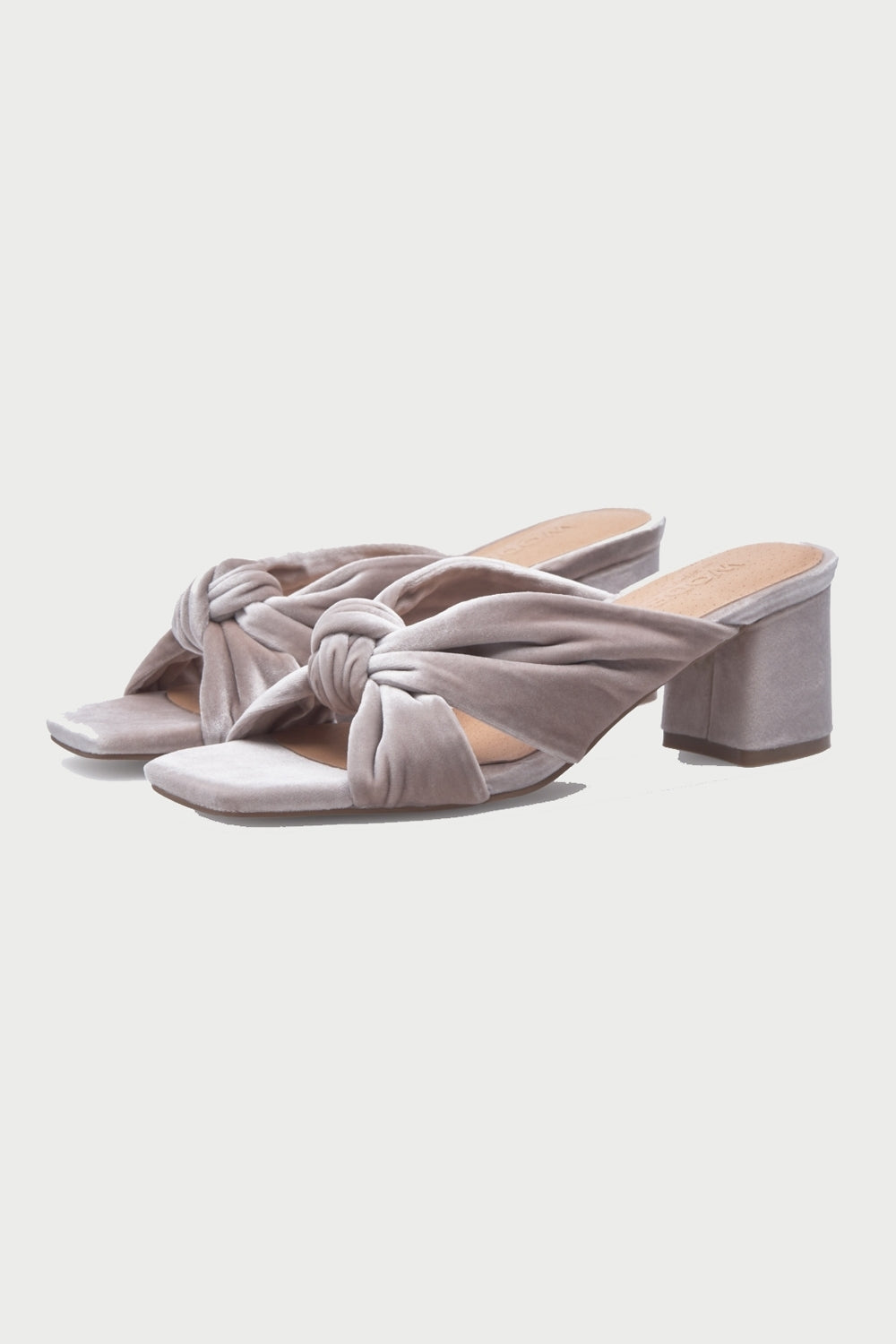 Carla Block Heel Velvet Mule in Powder