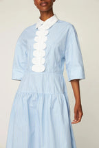 Striped Dress with Scallops in Creme Blue