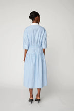 Striped Dress with Scallops in Creme Blue