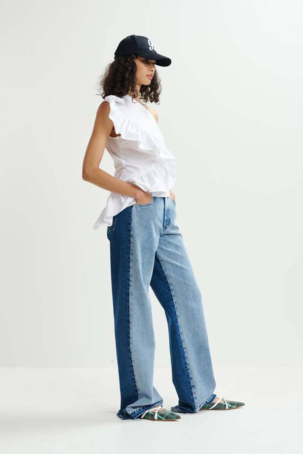 Haven Asymmetric Ruffle Top in White