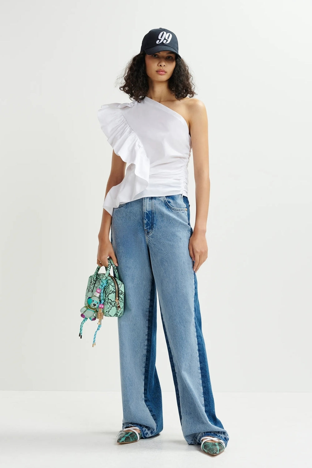 Haven Asymmetric Ruffle Top in White