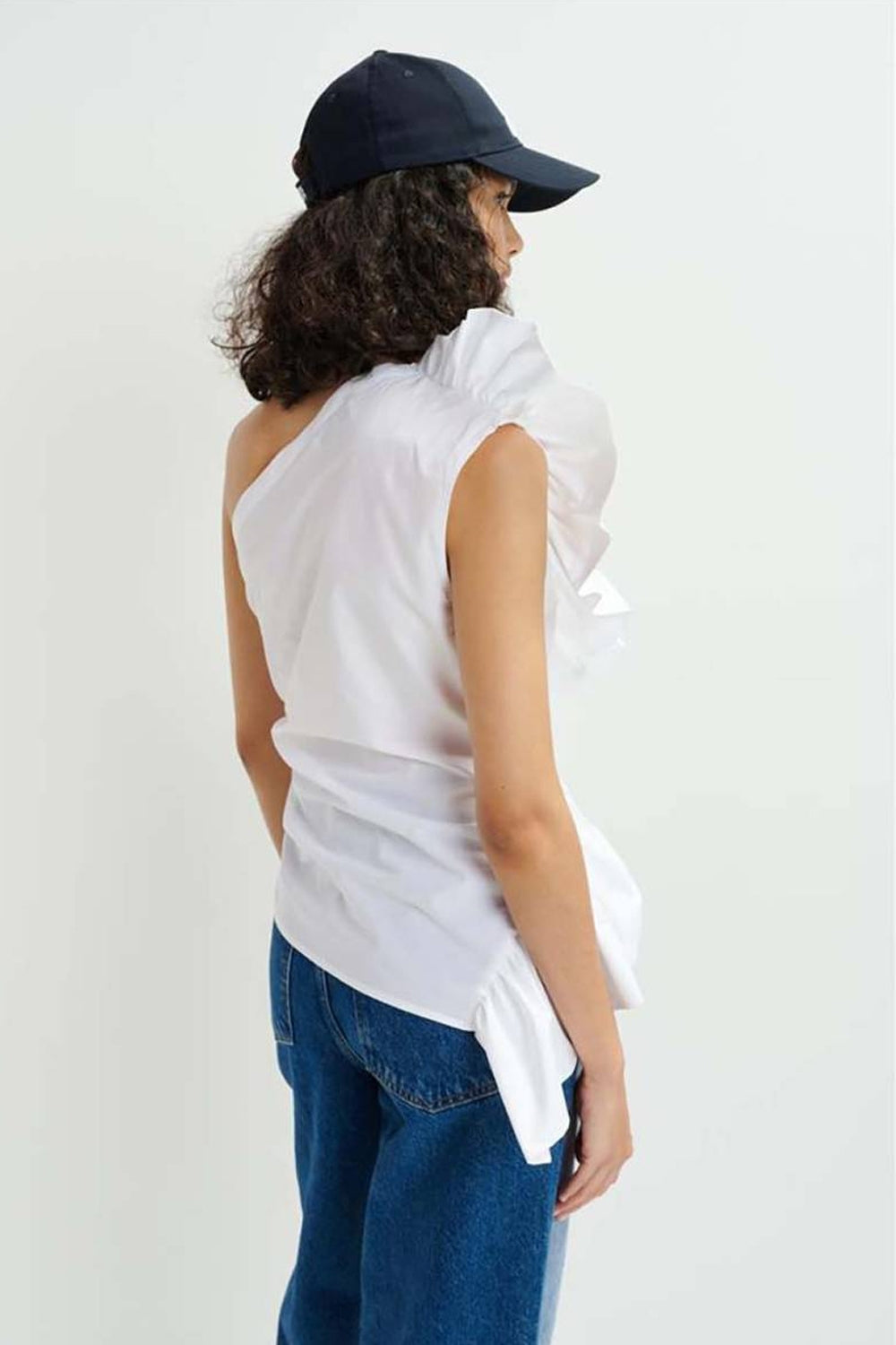 Haven Asymmetric Ruffle Top in White