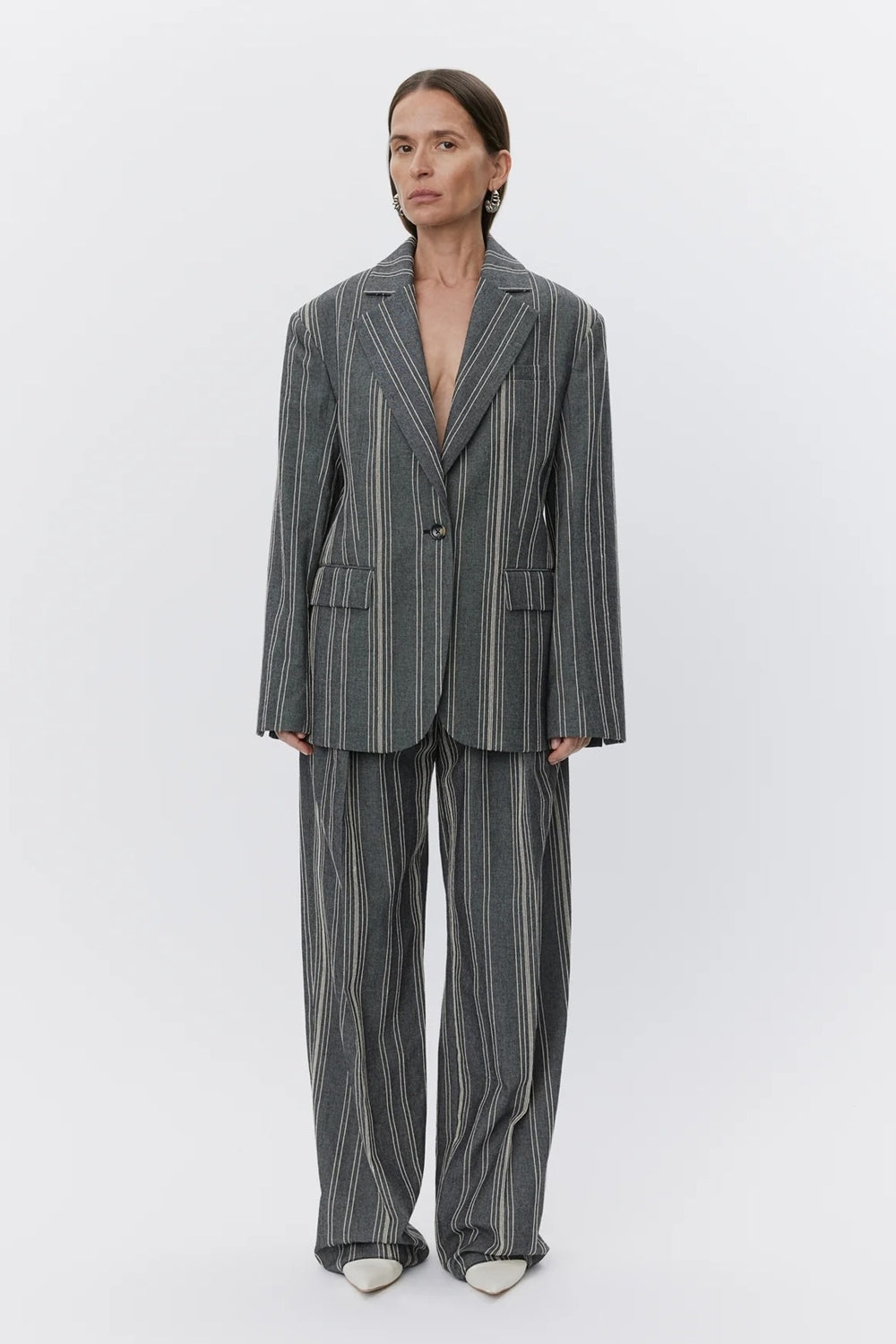 Musetta Slub Stripe Blazer in Black