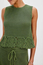 Hazel Crew Neck Crochet Top in Dill