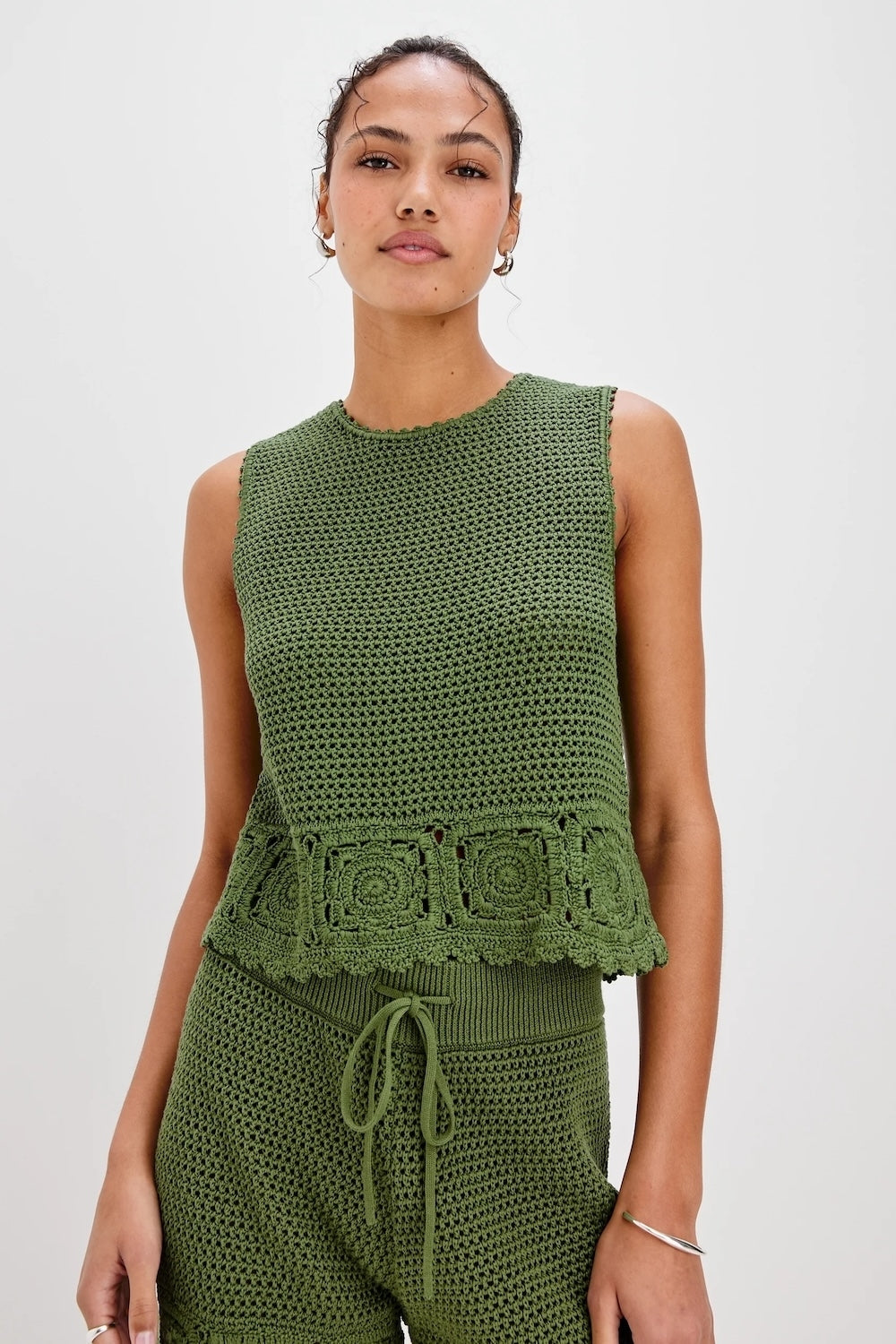 Hazel Crew Neck Crochet Top in Dill