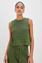 Hazel Crew Neck Crochet Top in Dill