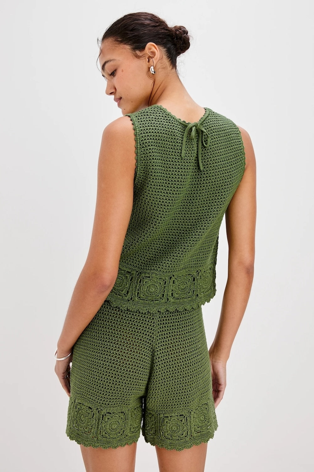 Hazel Crew Neck Crochet Top in Dill