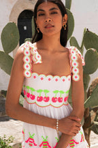 Athens Dress in Neon Fruit Embroidery