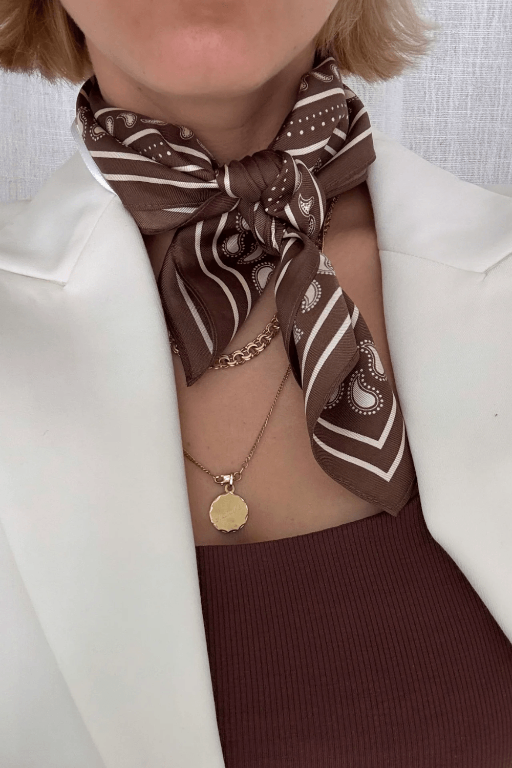 Silk Paisley Scarf in Mocha Mousse And Cream