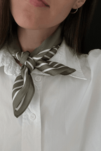 Silk Striped Scarf In Green And Cream