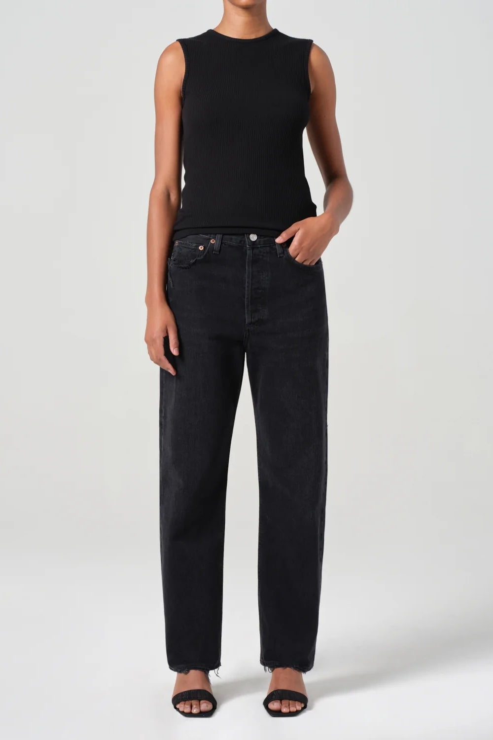 90s Mid Rise Loose Straight Jean in Tar