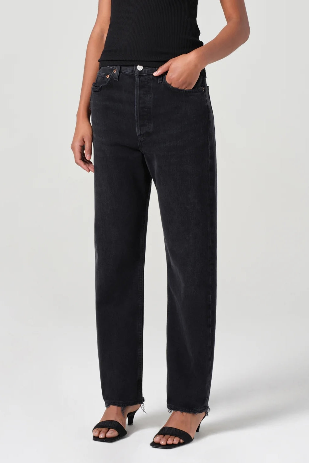 90s Mid Rise Loose Straight Jean in Tar