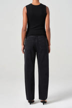 90s Mid Rise Loose Straight Jean in Tar