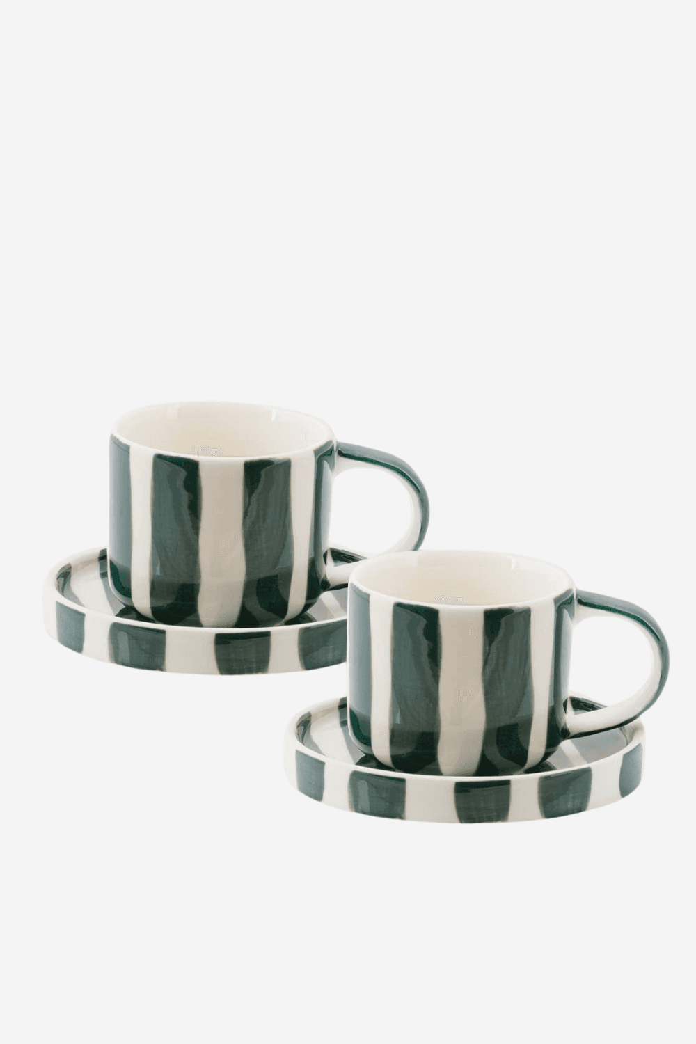 Espresso Cups Set of 2 in Gentle Green Stripes