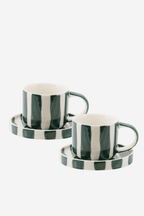 Espresso Cups Set of 2 in Gentle Green Stripes
