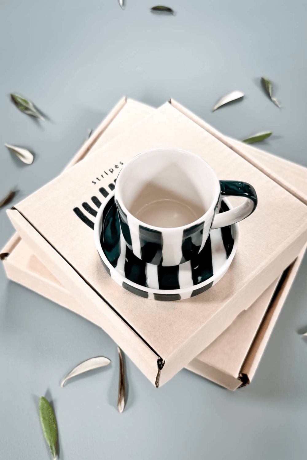 Espresso Cups Set of 2 in Gentle Green Stripes
