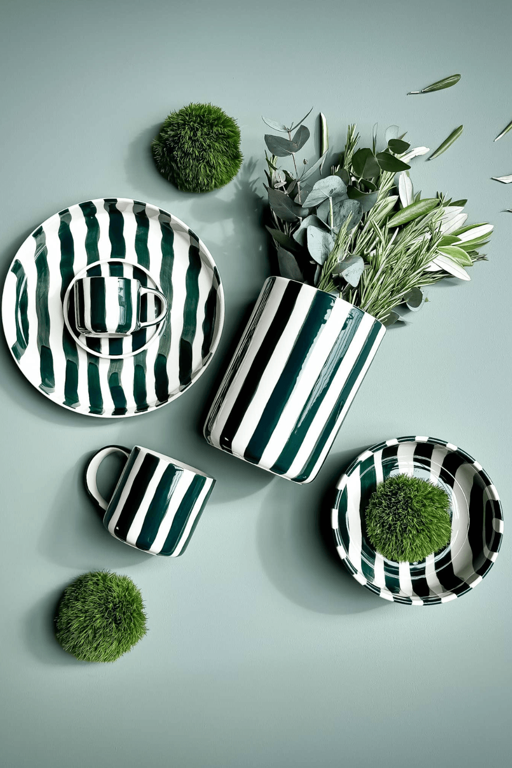 Espresso Cups Set of 2 in Gentle Green Stripes