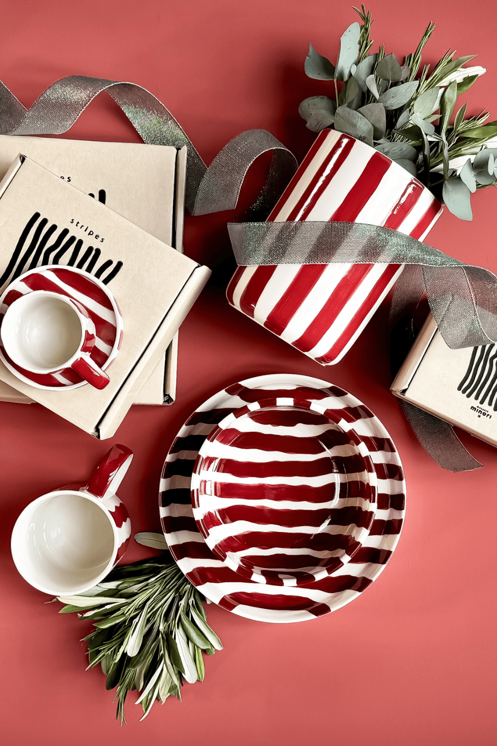 Espresso Cups Set of 2 in Tramonto Red Stripes