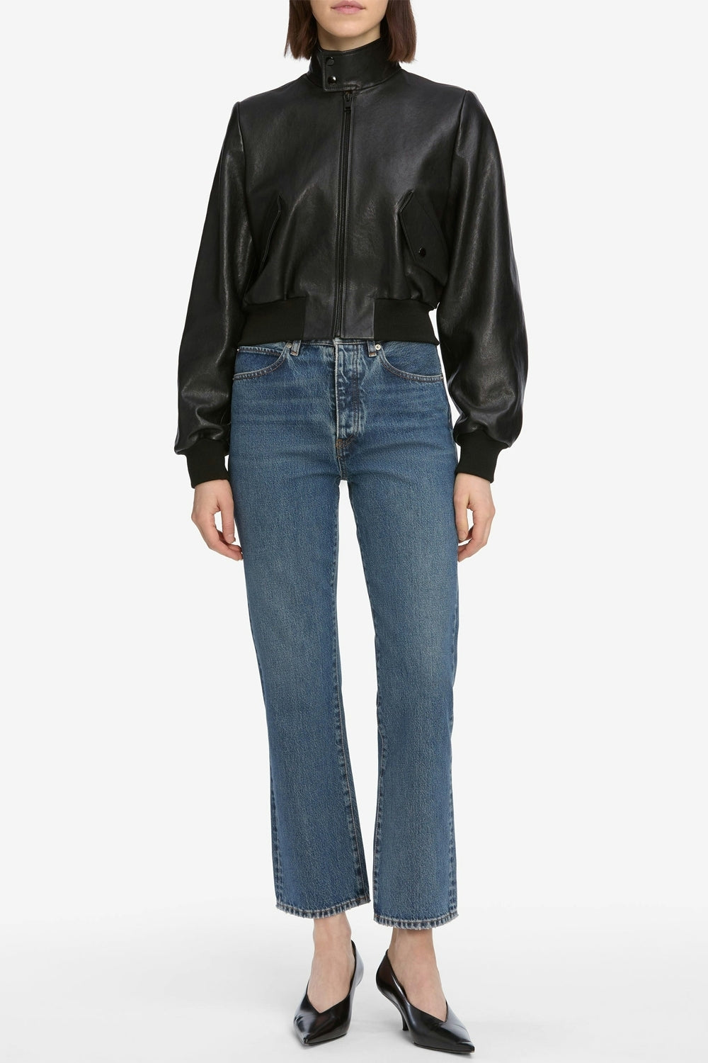 Vertical Crop High Rise Straight Leg Jeans in Zeta
