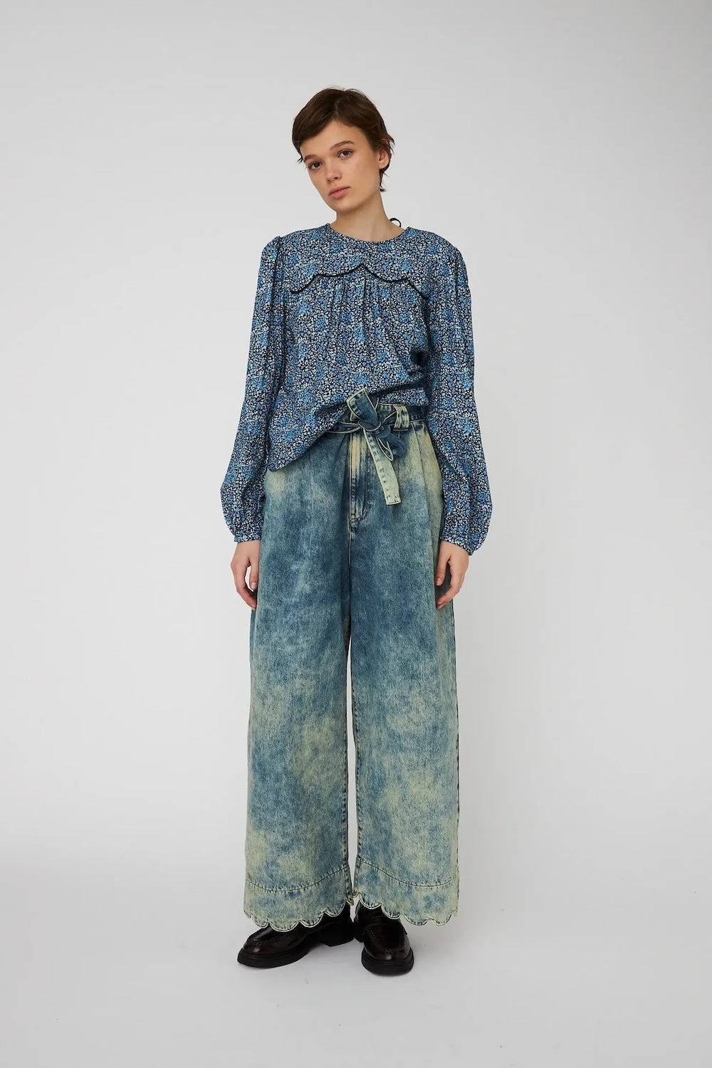All-Over Printed Blouse in Blue Flowers