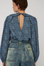 All-Over Printed Blouse in Blue Flowers