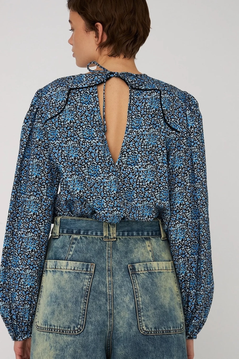 All-Over Printed Blouse in Blue Flowers