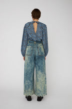 All-Over Printed Blouse in Blue Flowers