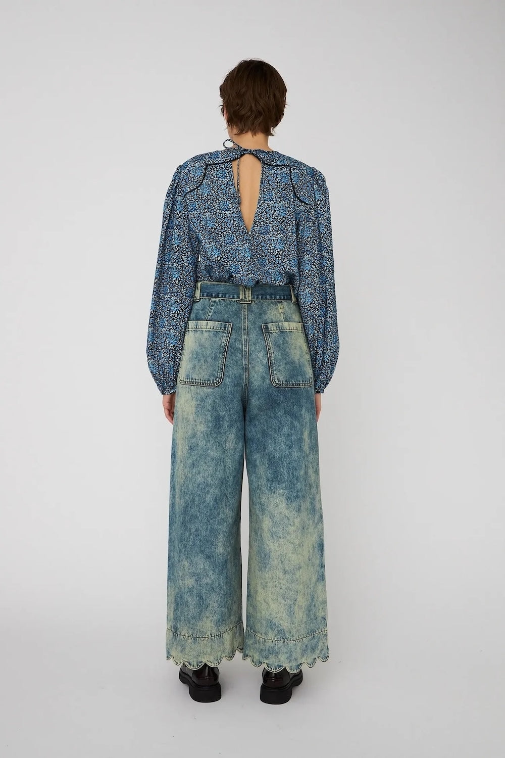 All-Over Printed Blouse in Blue Flowers