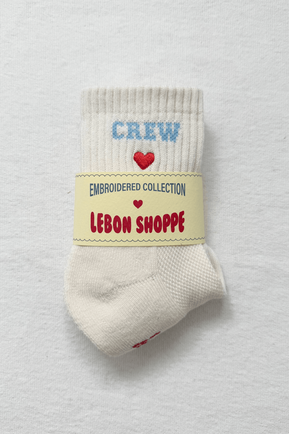Embroidered Crew Socks in Vanilla
