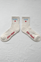 Embroidered Crew Socks in Vanilla